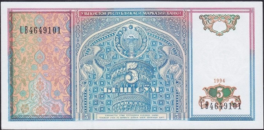 Özbekistan 5 Sum 1994 Çil Pick 75