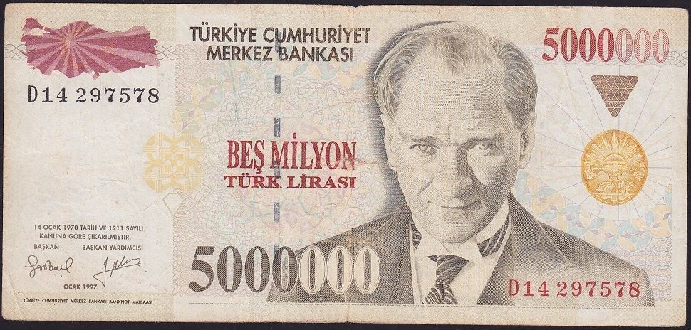 7.Emisyon 5 000 000 Lira D14 297578 Çok Temiz