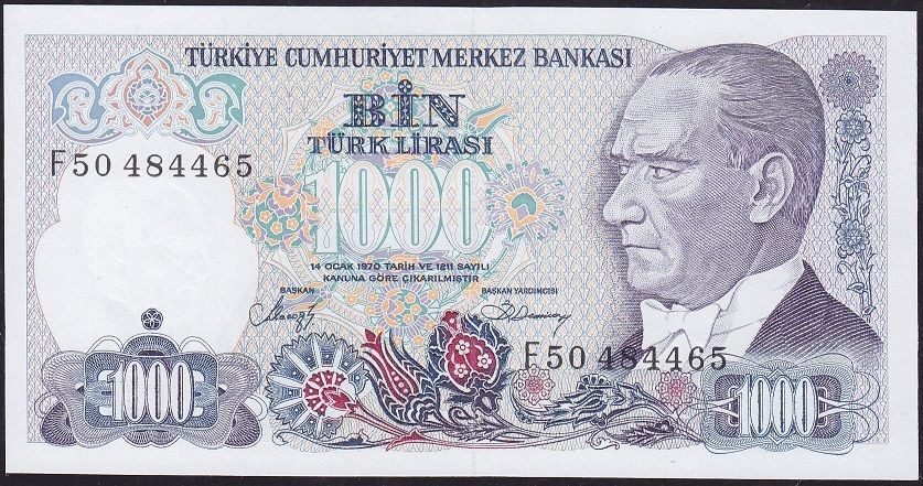 7.Emisyon 2.Tertip 1000 Lira F50 484465 Çilaltı Çil