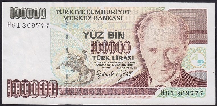 7.EMİSYON 3.TERTİP 100000 LİRA H61 809777 ÇÇT +