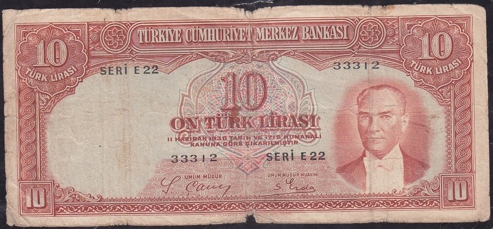 2.Emisyon 10 Lira E22 33312 Temiz