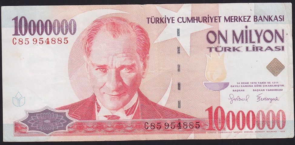 7.Emisyon 10 000 000 Lira C85 954885 Çok Temiz+