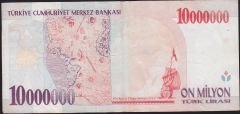 7.Emisyon 10 000 000 Lira C85 954885 Çok Temiz+