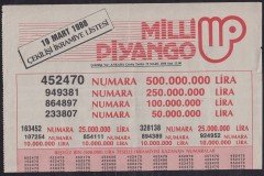 1988 19 MART PİYANGO LİSTESİ