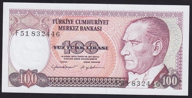 7.EMİSYON 2.TERTİP 100 LİRA F51 832446 ÇİLALTI ÇİL