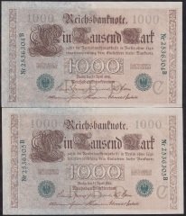 ALMANYA 1000 MARK 1910 ÇİLALTI SERİ TAKİPLİ 2 ADET