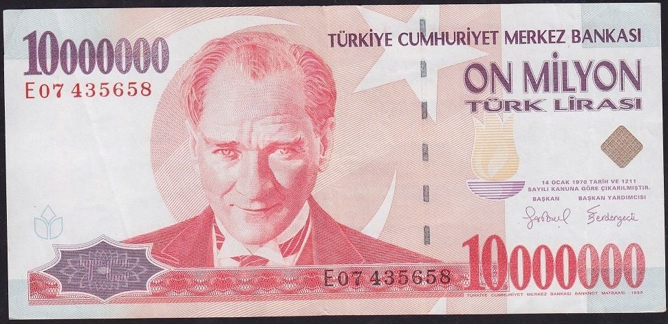 7.Emisyon 10 000 000 Lira E07 435658 Çok Temiz+