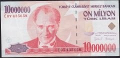 7.Emisyon 10 000 000 Lira E07 435658 Çok Temiz+