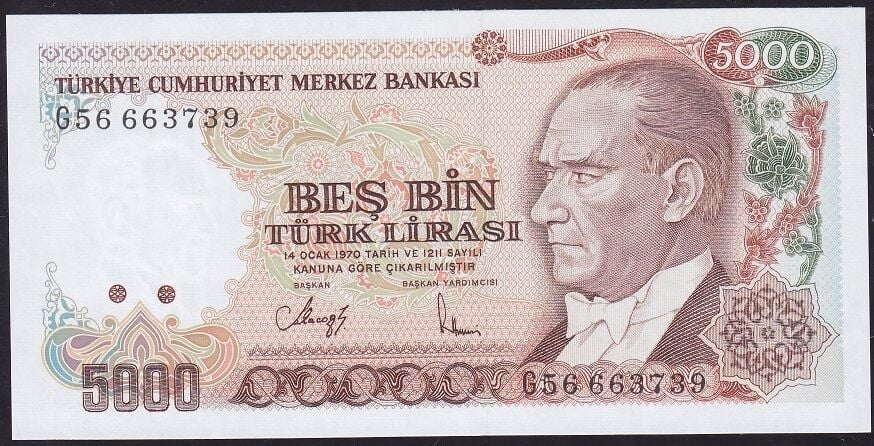 7.Emisyon 4.Tertip 5000 Lira G56 663739 Çil