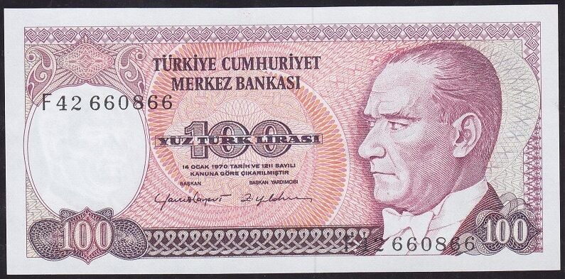 7.Emisyon 2.Tertip 100 Lira F42 660866 Çil