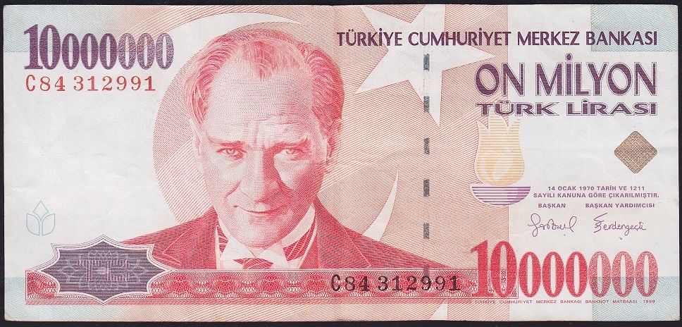 7.Emisyon 10 000 000 Lira C84 312991 Çok Temiz+