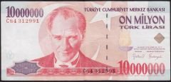 7.Emisyon 10 000 000 Lira C84 312991 Çok Temiz+