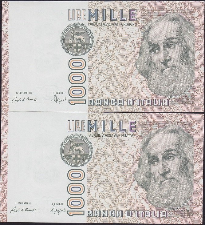 İTALYA 1000 LİRE 1982 ÇİLALTI ÇİL SERİ TAKİPLİ 2 ADET