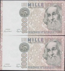 İTALYA 1000 LİRE 1982 ÇİLALTI ÇİL SERİ TAKİPLİ 2 ADET