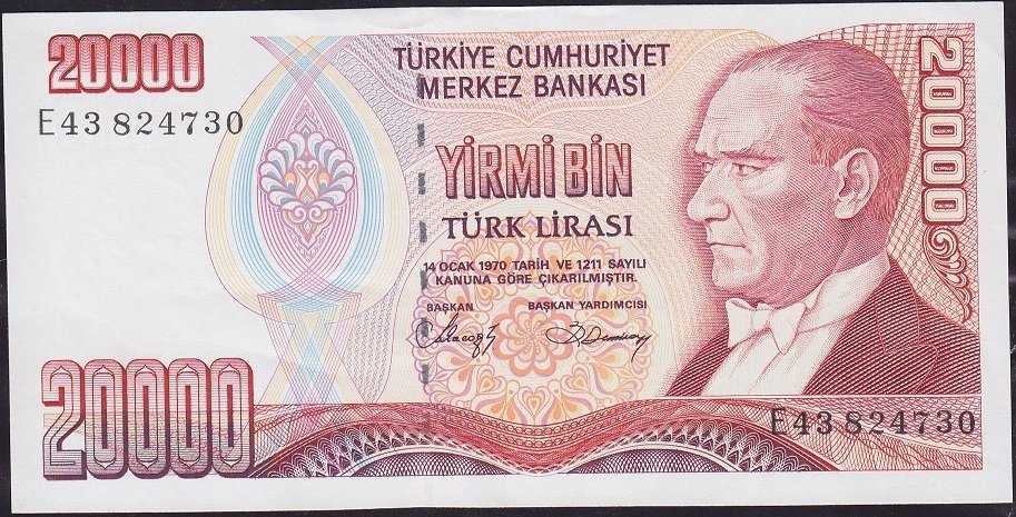 7.Emisyon 1.Tertip 20000 Lira E43 824730 Ççt Çilaltı