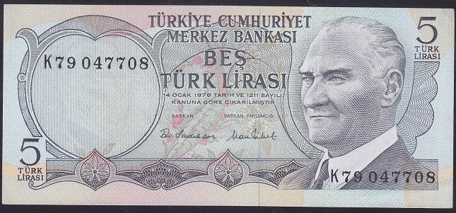 6.EMİSYON 2.TERTİP 5 LİRA K79 047708 ÇİLALTI ÇİL
