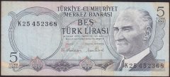 6.EMİSYON 2.TERTİP 5 LİRA K25 452368 ÇOK TEMİZ +