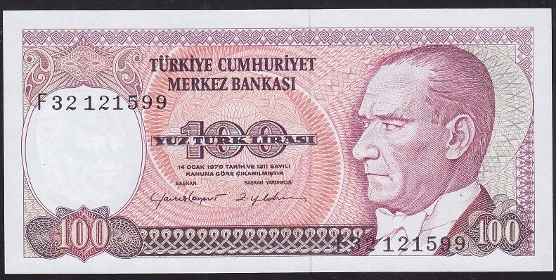 7.Emisyon 2.Tertip 100 Lira F32 121599 Çil