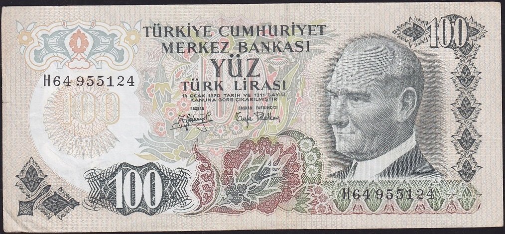 6.Emisyon 2.Tertip 100 Lira H64 955124 Çok Temiz+