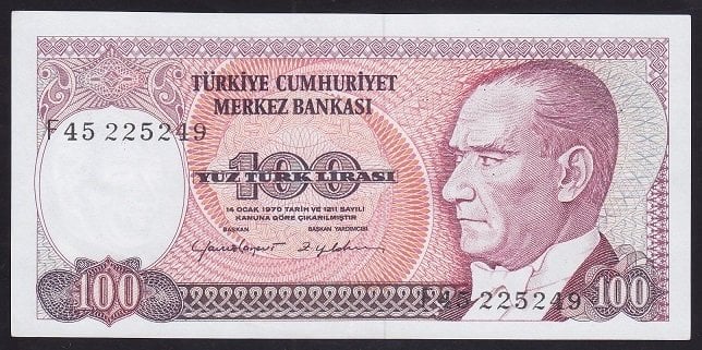 7.EMİSYON 2.TERTİP 100 LİRA F45 225249 ÇİLALTI