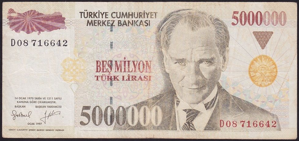 7.Emisyon 5 000 000 Lira D08 716642 Çok Temiz