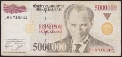 7.Emisyon 5 000 000 Lira D08 716642 Çok Temiz