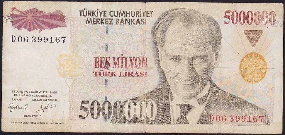 7.Emisyon 5 000 000 Lira D06 399167 Çok Temiz
