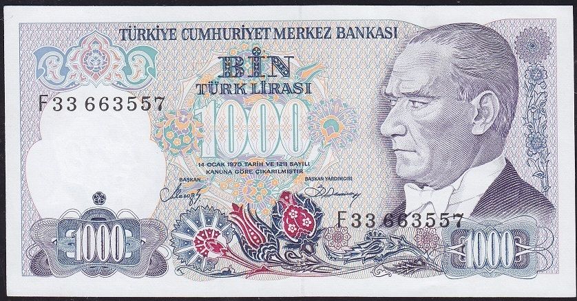 7.Emisyon 2.Tertip 1000 Lira F33 663557 Çilaltı Çil
