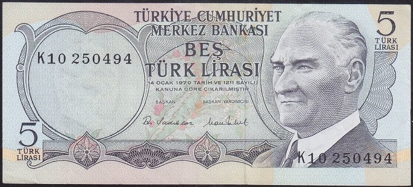 6.EMİSYON 2.TERTİP 5 LİRA K10 250494 ÇÇT +