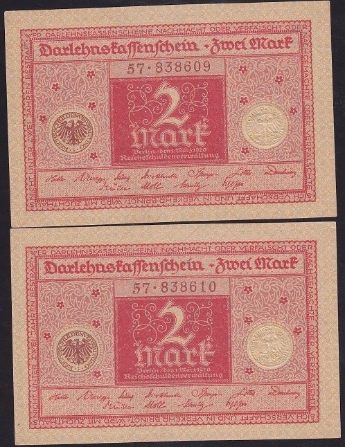 ALMANYA 2 MARK 1920 ÇİL SERİ TAKİPLİ (2 ADET)