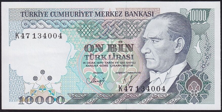 7.Emisyon 4.Tertip 10000 Lira K47 134004 Ççt Çilaltı