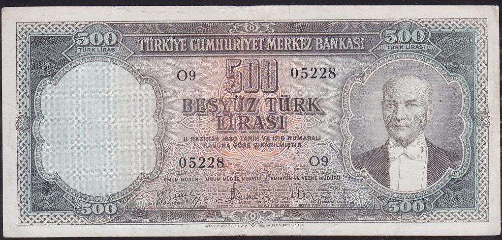 5.Emisyon 2.Tertip 500 Lira O9 05228 Çok Temiz ( Düzeltme Var )