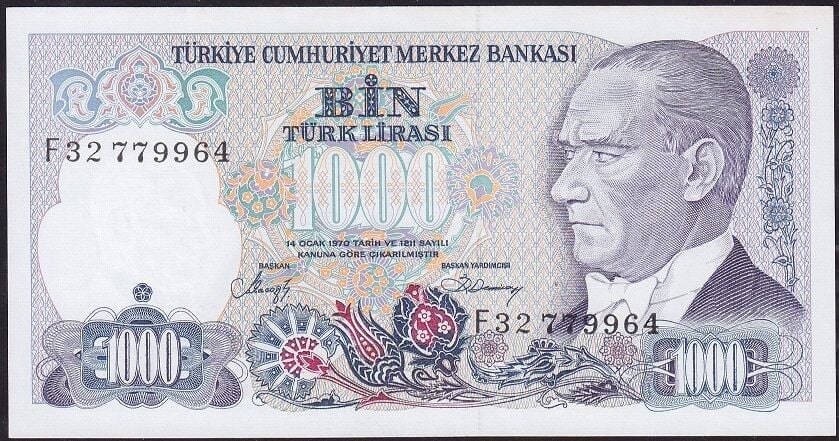 7.Emisyon 2.Tertip 1000 Lira F32 779964 Çilaltı Çil