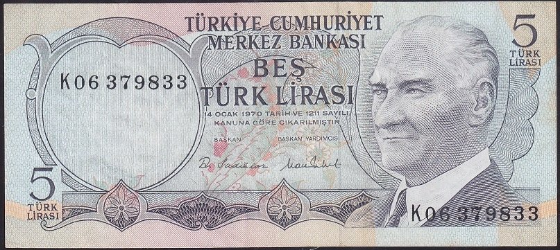 6.EMİSYON 2.TERTİP 5 LİRA K06 379833 ÇOK TEMİZ +
