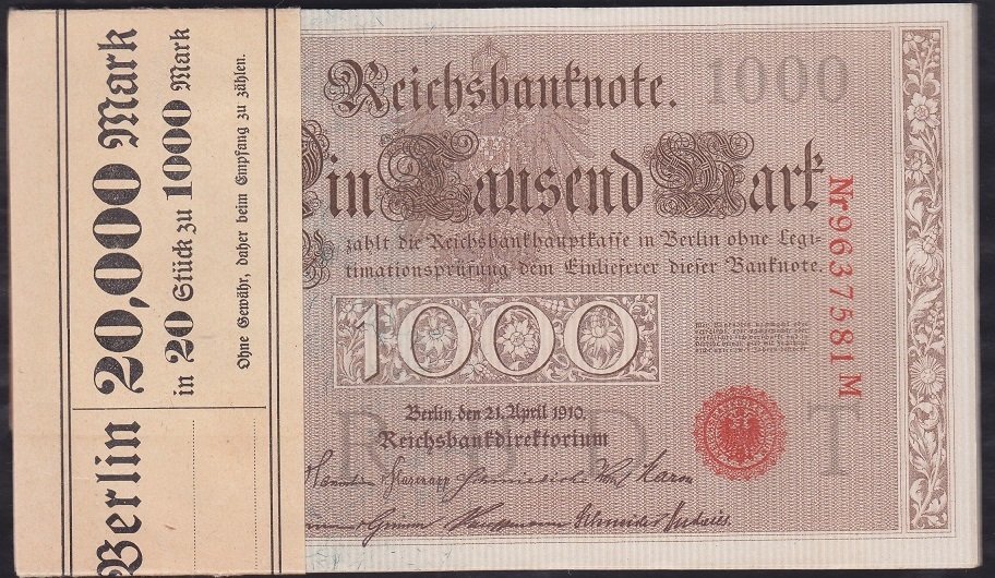 ALMANYA 1000 MARK 1910 ÇİL DESTE (20 ADET)