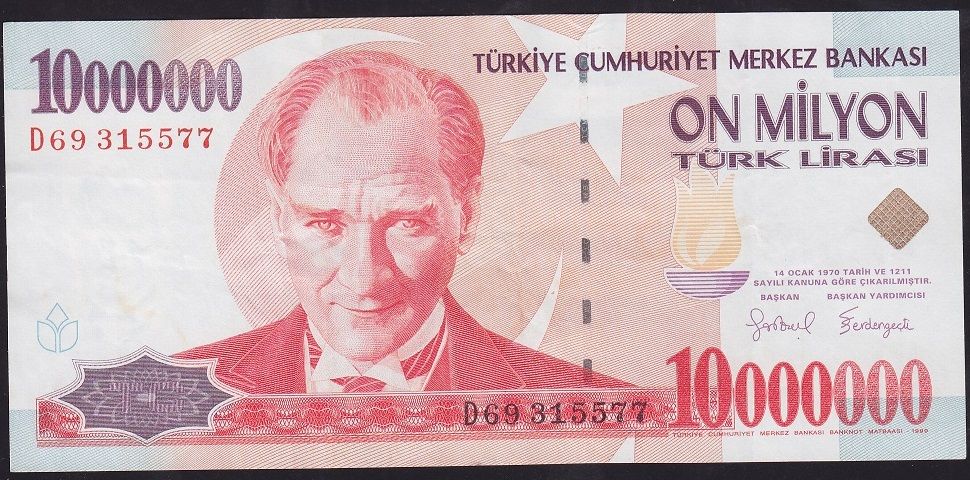 7.Emisyon 10 000 000 Lira D69 315577 Çok Temiz+