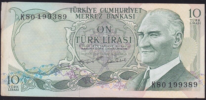 6.Emisyon 2.Tertip 10 Lira K80 199389 Çok Çok Temiz