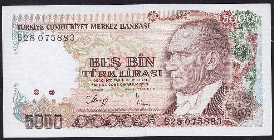 7.Emisyon 4.Tertip 5000 Lira G28 075883 Çil