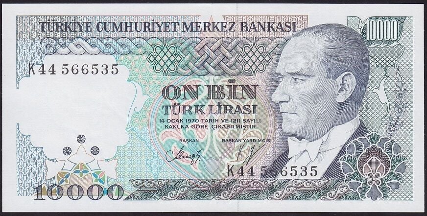 7.Emisyon 4.Tertip 10000 Lira K44 566535 Çilaltı