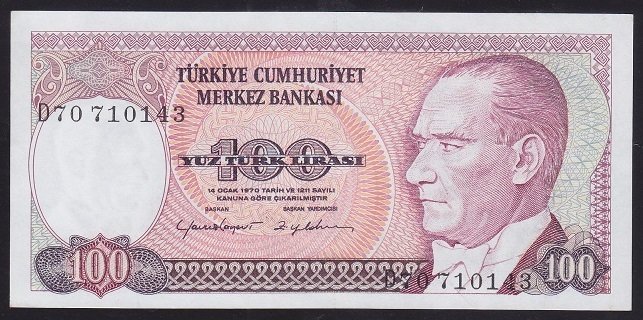 7.EMİSYON 2.TERTİP 100 LİRA D70 710143 ÇİLALTI
