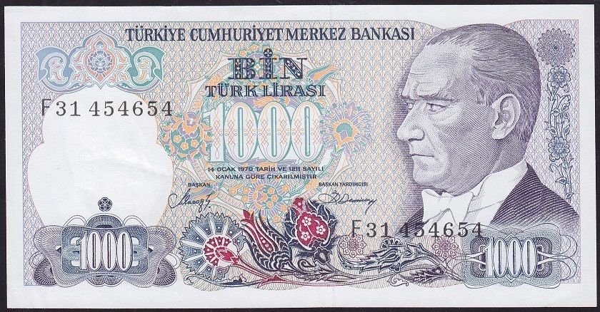 7.Emisyon 2.Tertip 1000 Lira F31 454654 Çilaltı Çil