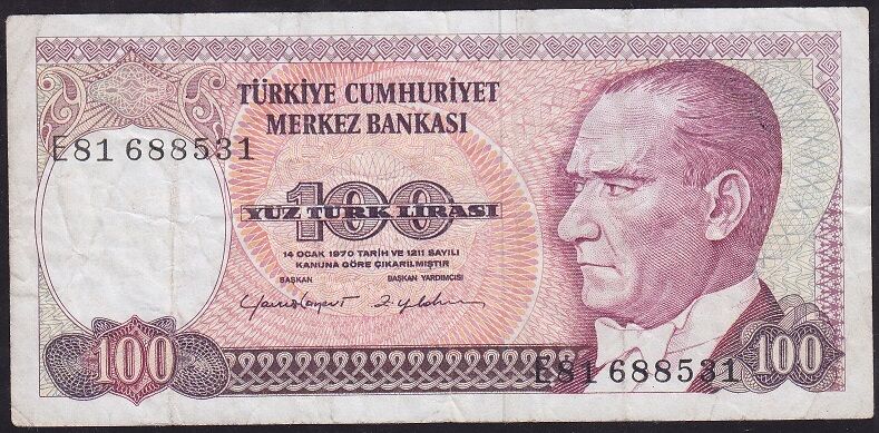7.Emisyon 2.Tertip 100 Lira E81 688531 Çok Temiz