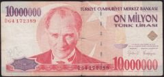7.Emisyon 10 000 000 Lira D64 172389 Temiz