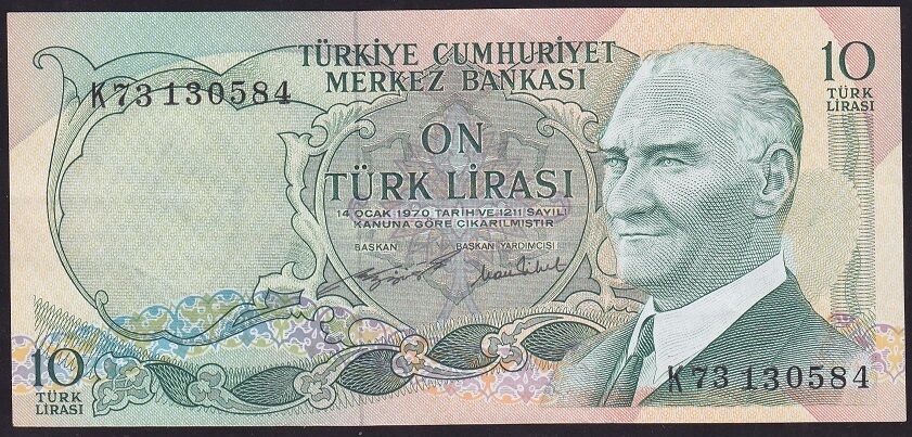 6.Emisyon 2.Tertip 10 Lira K73 130584 Çok Temiz+