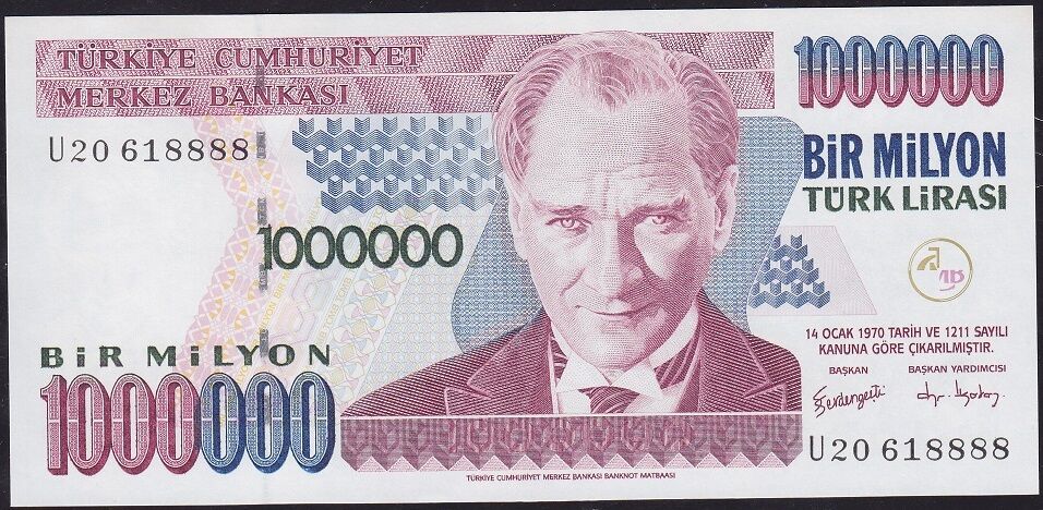7.Emisyon 3.Tertip 1000000 Lira U20 618888 Çil
