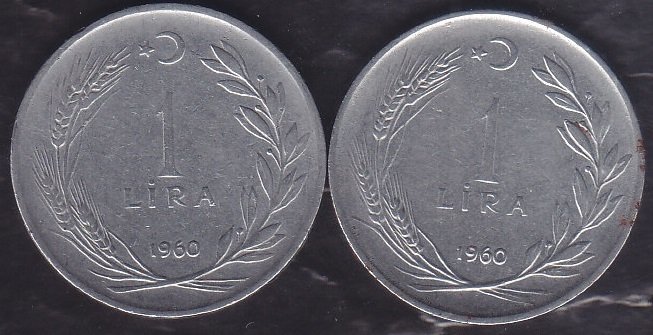 1960 Yılı 1 Lira Ters Düz Takım