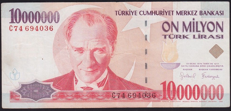7.Emisyon 10 000 000 Lira C74 694036 Çok Temiz