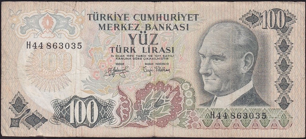 6.Emisyon 2.Tertip 100 Lira H44 863035 Çok Temiz