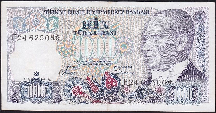 7.Emisyon 2.Tertip 1000 Lira F24 625069 Ççt Çilaltı