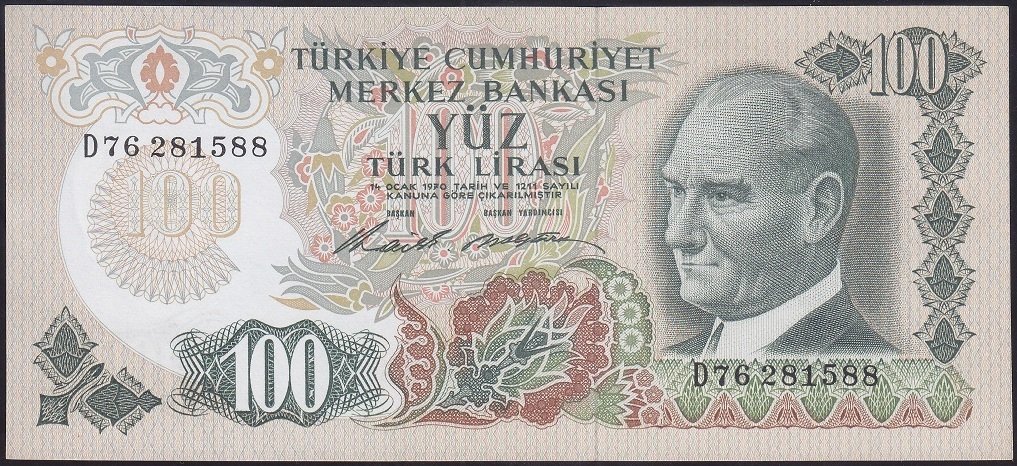 6.EMİSYON 1.TERTİP 100 LİRA D76 281588 ÇİLALTI ( DÜZLEME VAR )
